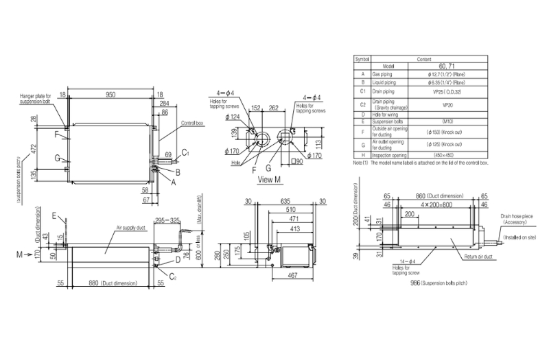 Kích thước dàn lạnh FDUM60YA-W5