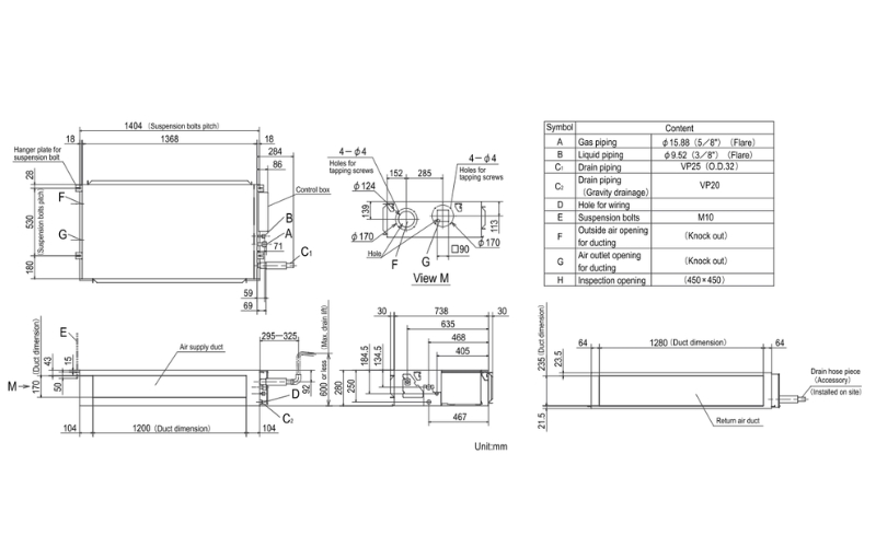 Kích thước dàn lạnh FDU100YA-W5
