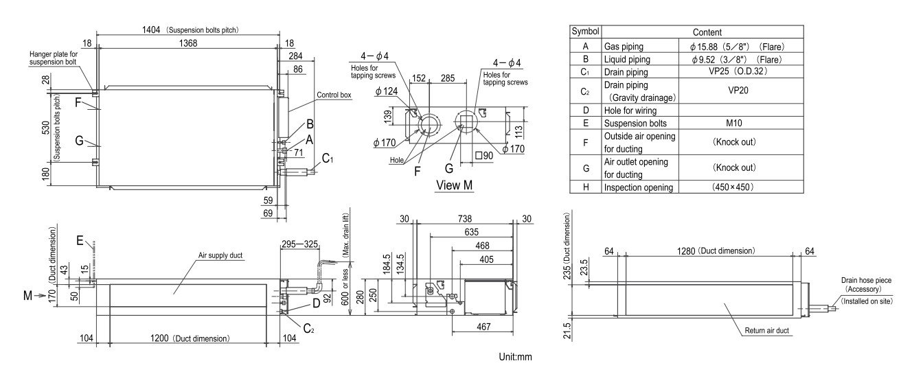 Kích thước dàn lạnh FDU140YA-W5