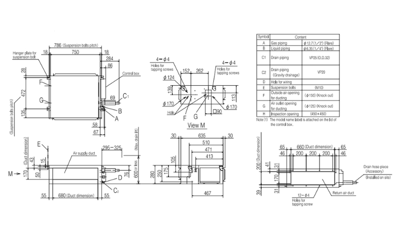 Kích thước dàn lạnh FDUM40YA-W5