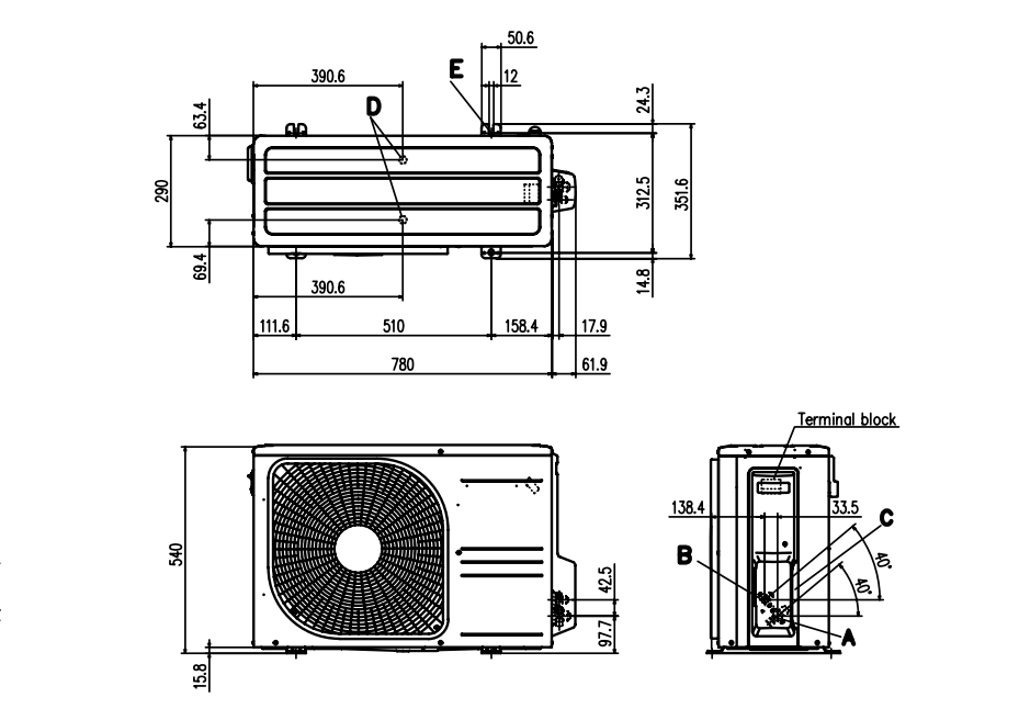 Kích thước ngoại quan dàn nóng SRC25ZSS-W5