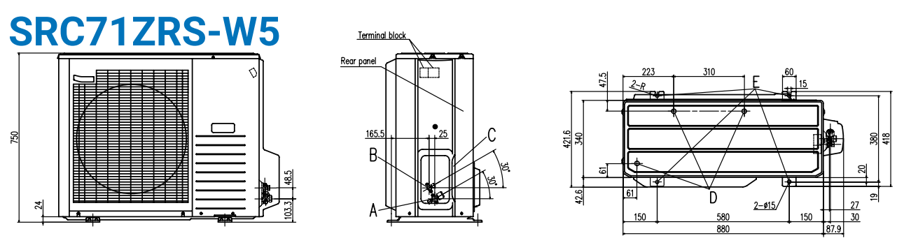 Kích thước ngoại quan dàn nóng SRC71ZRS-W5